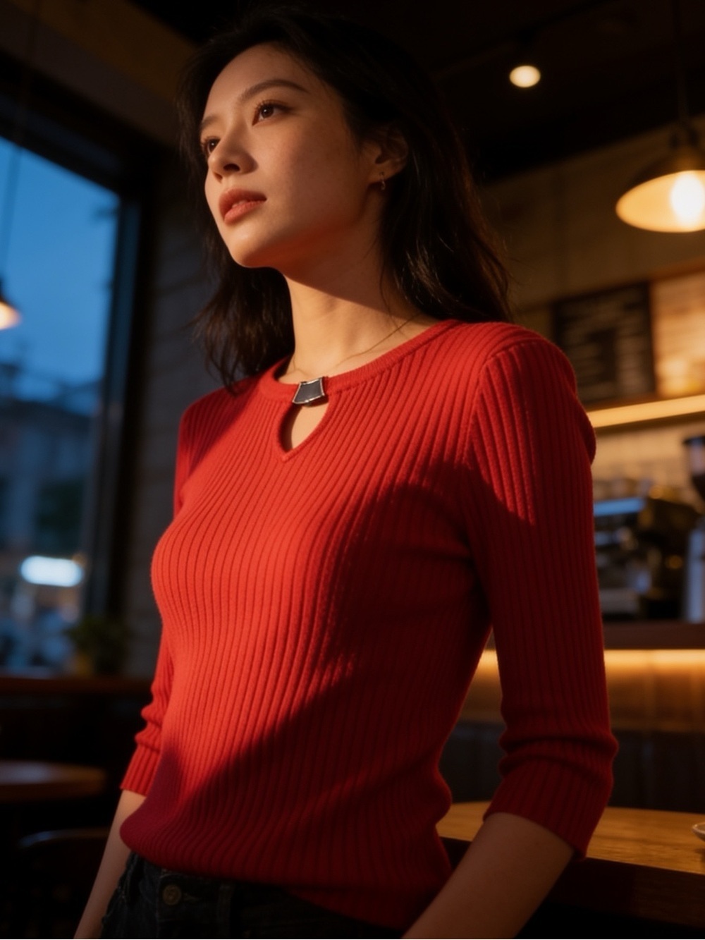 NWT Philosophy beautiful Red ribbed pullover Sweater size Large Valentine lookโค๏ธ